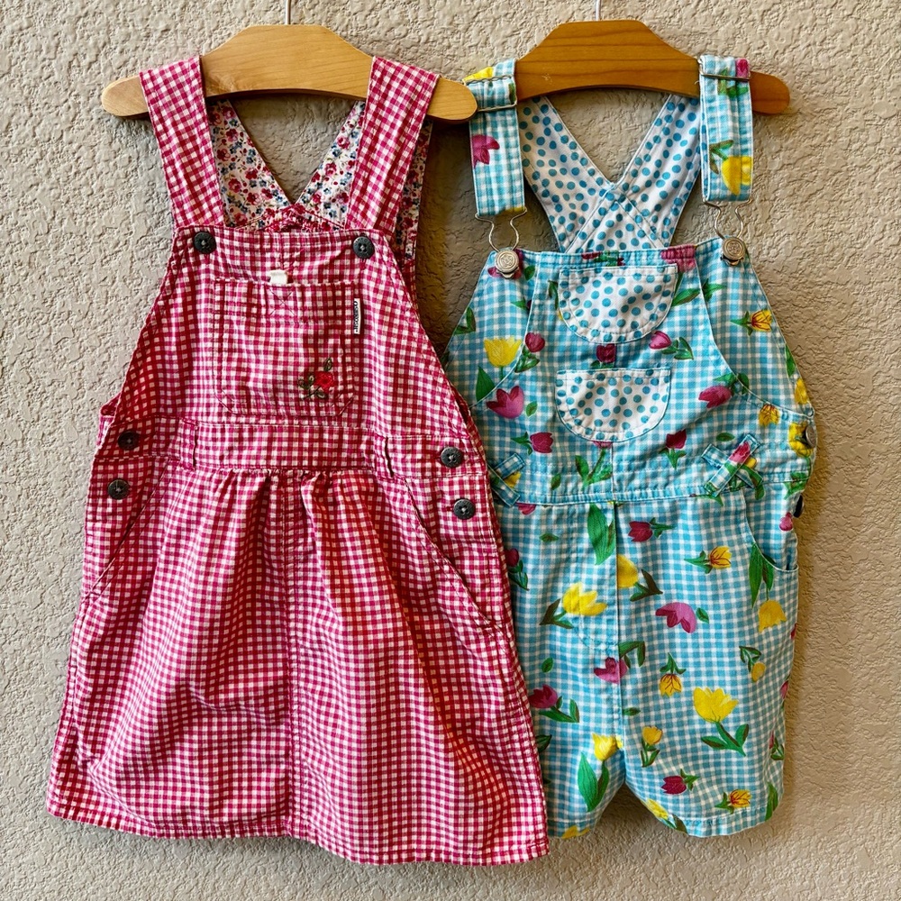 Vintage OshKosh & InDesign Overalls Gingham Floral Toddler Bundle 4T